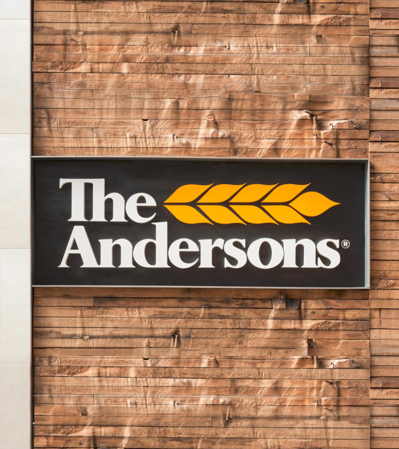 The Andersons logo wall at its headquarters in Maumee