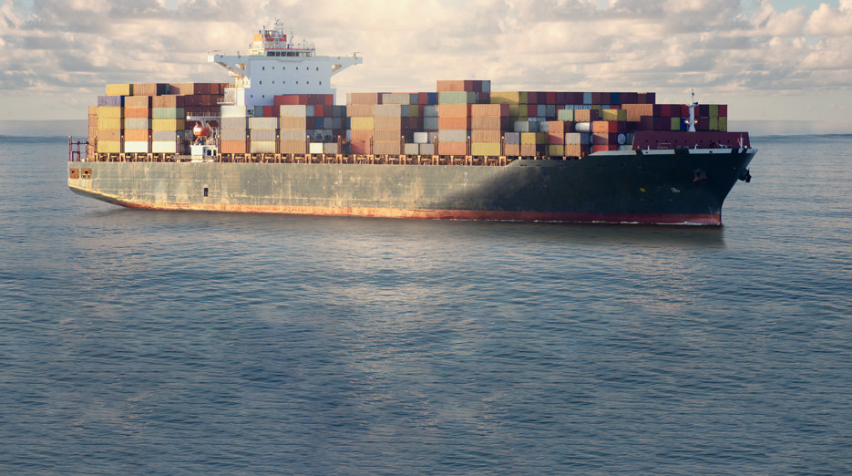 Container ship out at sea