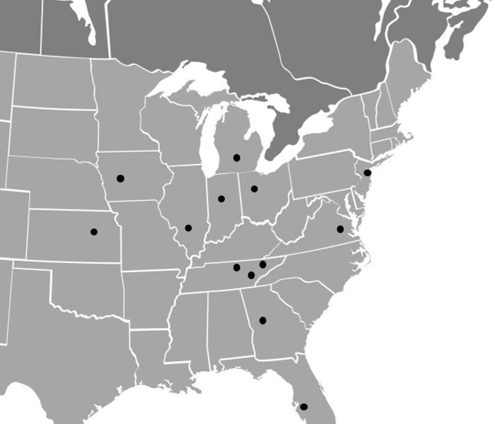 Eastern half of the U.S. map